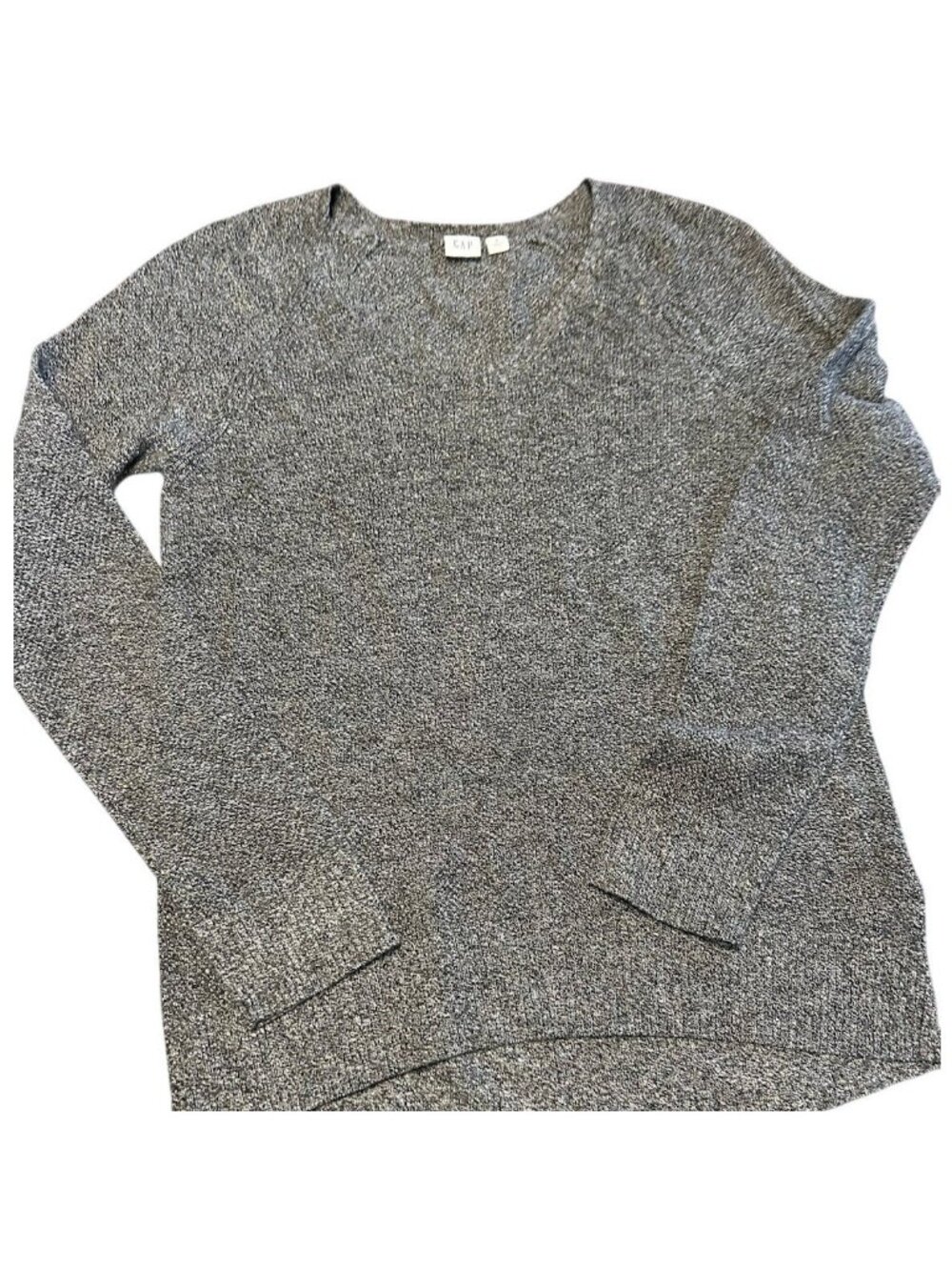 Gap V-Neck Sweater Womens Small Gray White Marled Knit Pullover Raglan Sleeve
